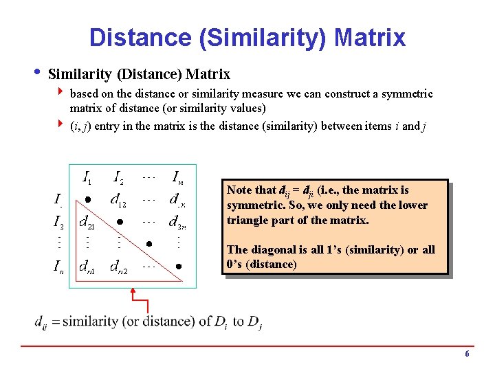 Distance (Similarity) Matrix i Similarity (Distance) Matrix 4 based on the distance or similarity