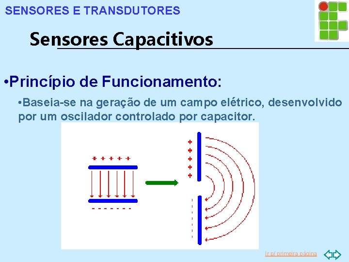 SENSORES E TRANSDUTORES Sensores Capacitivos • Princípio de Funcionamento: • Baseia-se na geração de