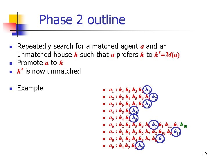 Phase 2 outline n Repeatedly search for a matched agent a and an unmatched