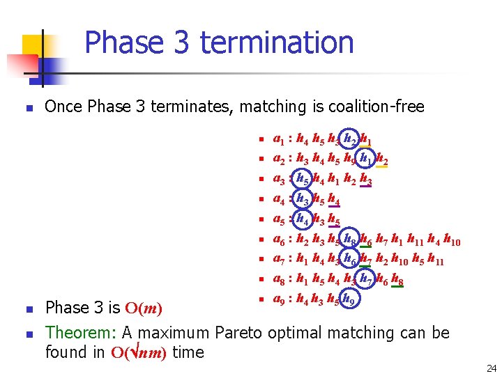 Phase 3 termination n Once Phase 3 terminates, matching is coalition-free n n n