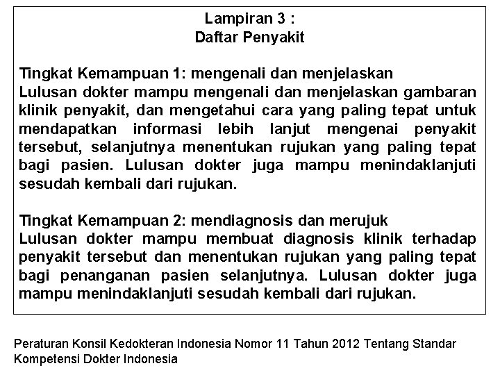 Lampiran 3 : Daftar Penyakit Tingkat Kemampuan 1: mengenali dan menjelaskan Lulusan dokter mampu