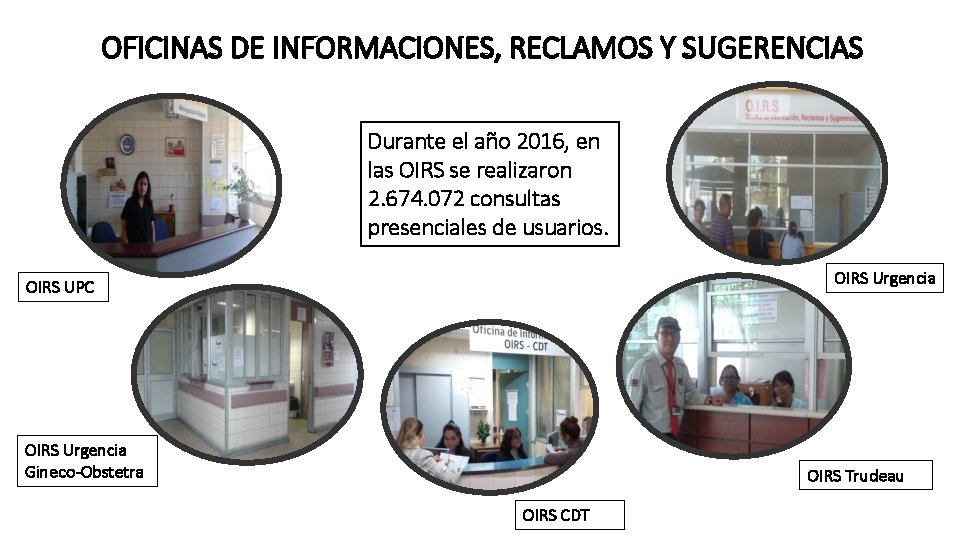 OFICINAS DE INFORMACIONES, RECLAMOS Y SUGERENCIAS Durante el año 2016, en las OIRS se