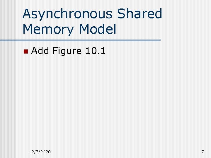 Asynchronous Shared Memory Model n Add Figure 10. 1 12/3/2020 7 