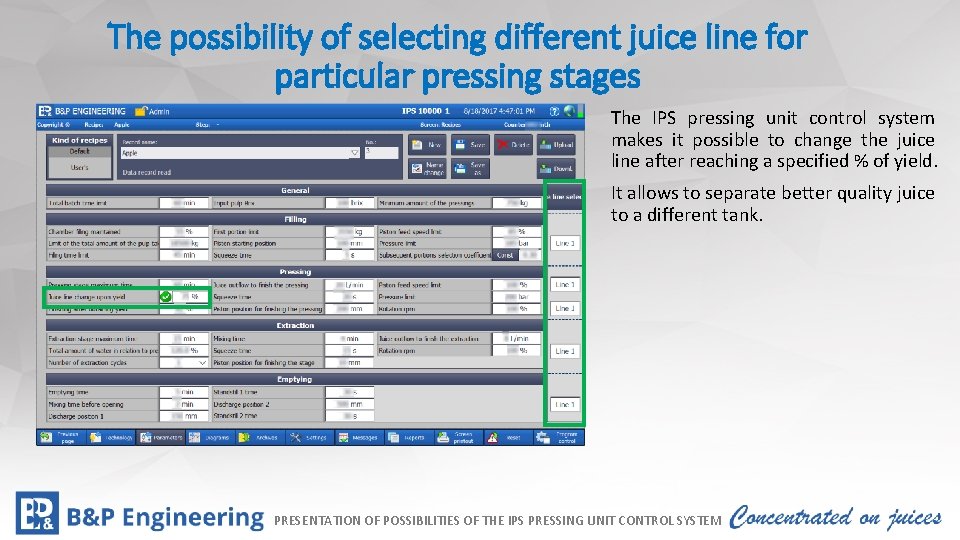 The possibility of selecting different juice line for particular pressing Kliknij, aby edytować styl