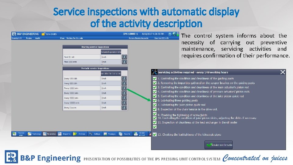 Service inspections with automatic display of the activity Kliknij, aby edytować styl description •