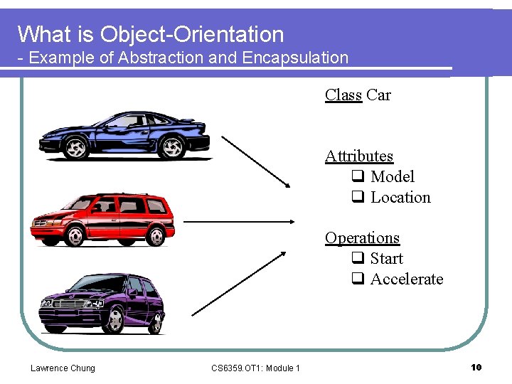 What is Object-Orientation - Example of Abstraction and Encapsulation Class Car Attributes q Model