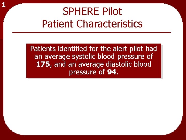 1 SPHERE Pilot Patient Characteristics Patients identified for the alert pilot had an average