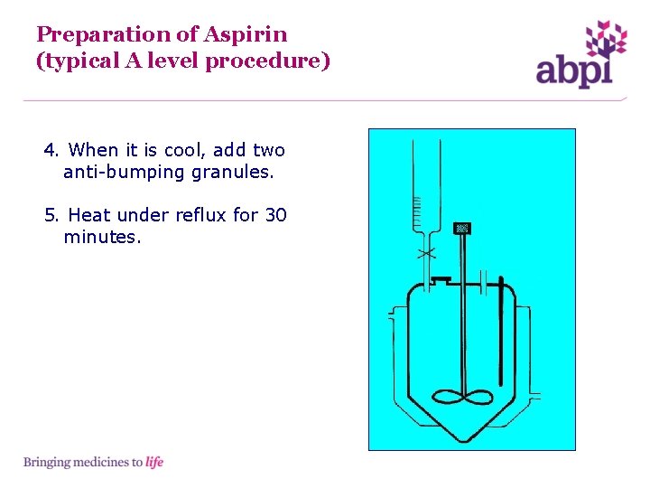 Preparation of Aspirin (typical A level procedure) 4. When it is cool, add two