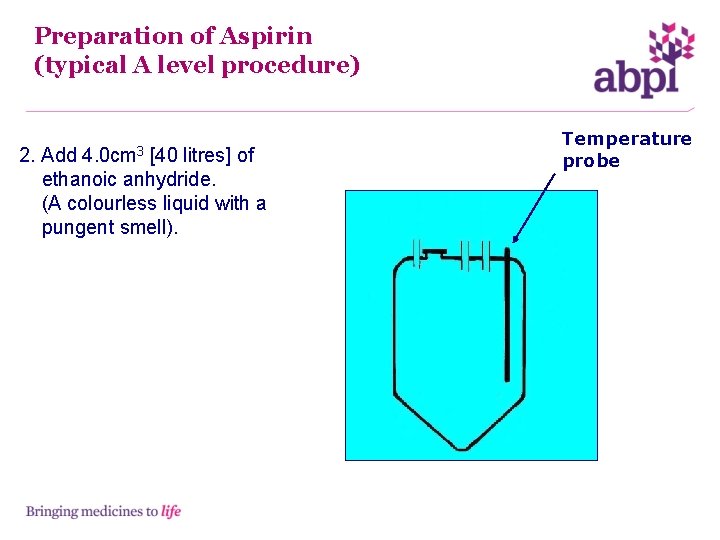 Preparation of Aspirin (typical A level procedure) 4. 0 cm 3 2. Add [40