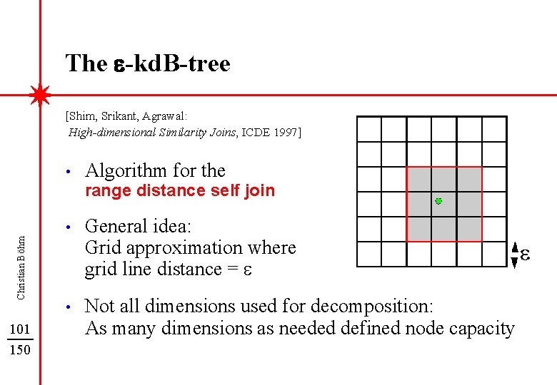 The e-kd. B-tree [Shim, Srikant, Agrawal: High-dimensional Similarity Joins, ICDE 1997] • Algorithm for