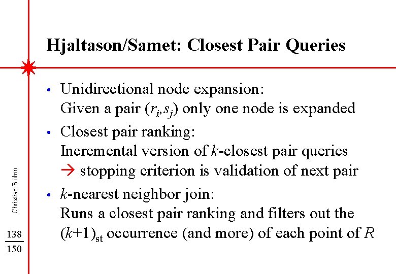 Hjaltason/Samet: Closest Pair Queries • Christian Böhm • 138 150 • Unidirectional node expansion: