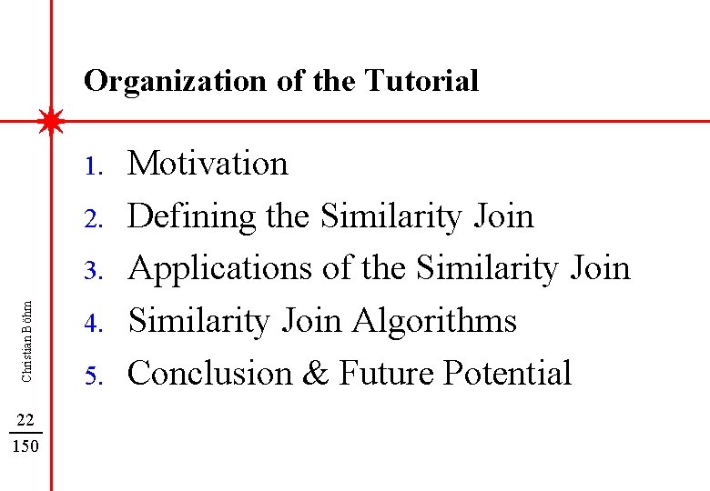 Organization of the Tutorial 1. 2. Christian Böhm 3. 22 150 4. 5. Motivation