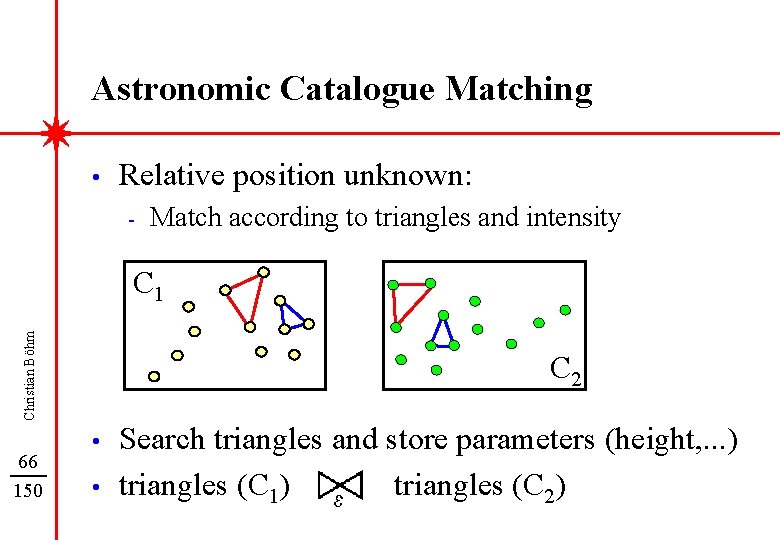 Astronomic Catalogue Matching • Relative position unknown: - Match according to triangles and intensity