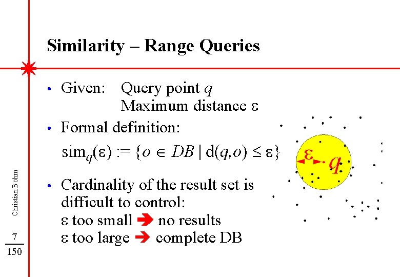 Similarity – Range Queries • Christian Böhm • 7 150 • Given: Query point