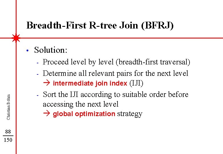 Breadth-First R-tree Join (BFRJ) • Solution: - Christian Böhm - 88 150 - Proceed