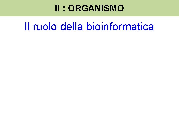 II : ORGANISMO Il ruolo della bioinformatica 