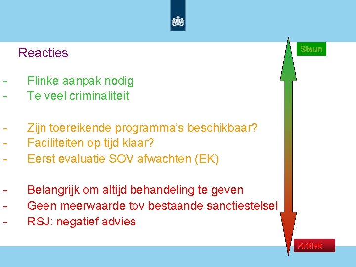 Reacties - Flinke aanpak nodig Te veel criminaliteit - Zijn toereikende programma’s beschikbaar? Faciliteiten