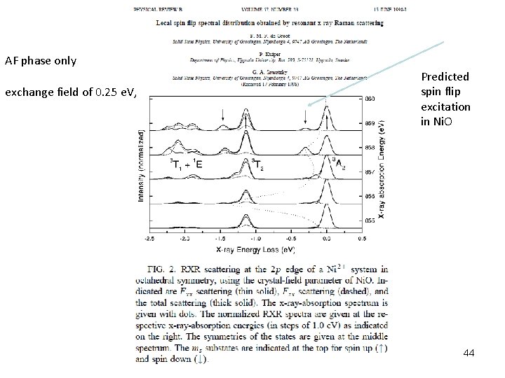 AF phase only exchange field of 0. 25 e. V, Predicted spin flip excitation