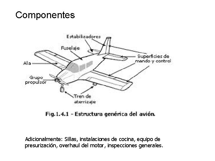 Componentes Adicionalmente: Sillas, instalaciones de cocina, equipo de presurización, overhaul del motor, inspecciones generales.