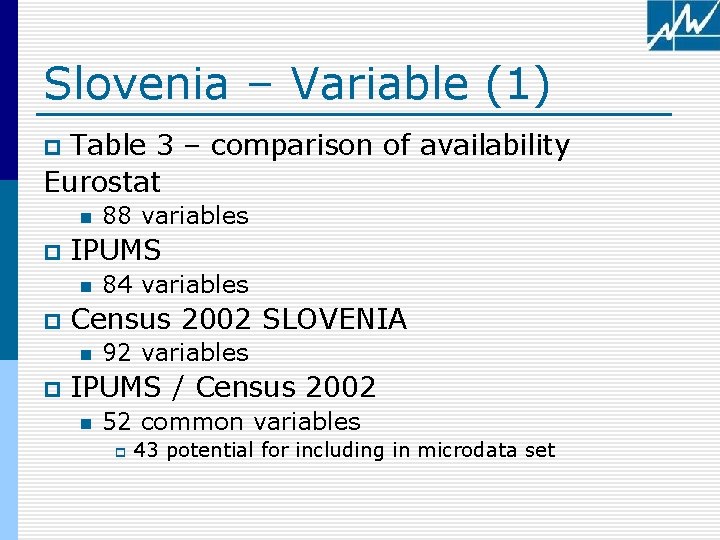 Slovenia – Variable (1) Table 3 – comparison of availability Eurostat p n p