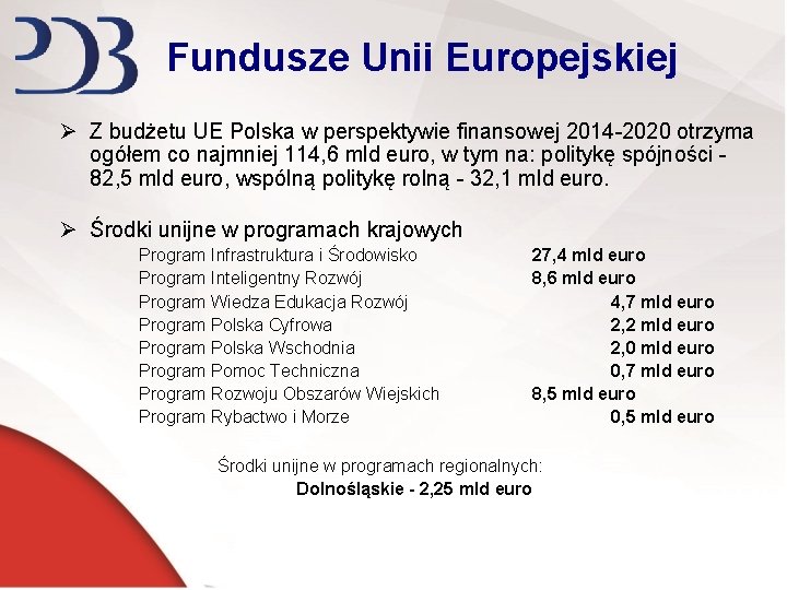 Fundusze Unii Europejskiej Ø Z budżetu UE Polska w perspektywie finansowej 2014 -2020 otrzyma