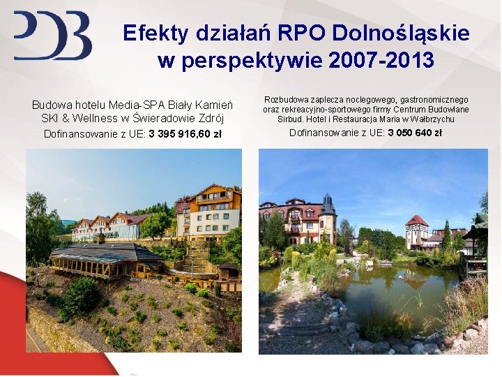 Efekty działań RPO Dolnośląskie w perspektywie 2007 -2013 Budowa hotelu Media-SPA Biały Kamień SKI