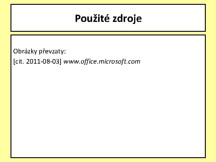 Použité zdroje Obrázky převzaty: [cit. 2011 -08 -03] www. office. microsoft. com 