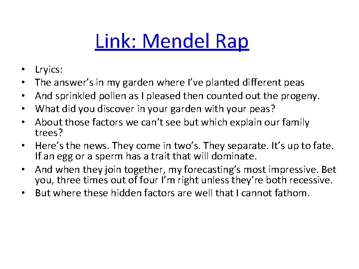 Link: Mendel Rap Lryics: The answer’s in my garden where I’ve planted different peas