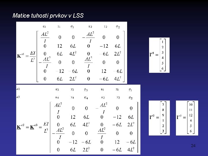 Matice tuhosti prvkov v LSS 24 