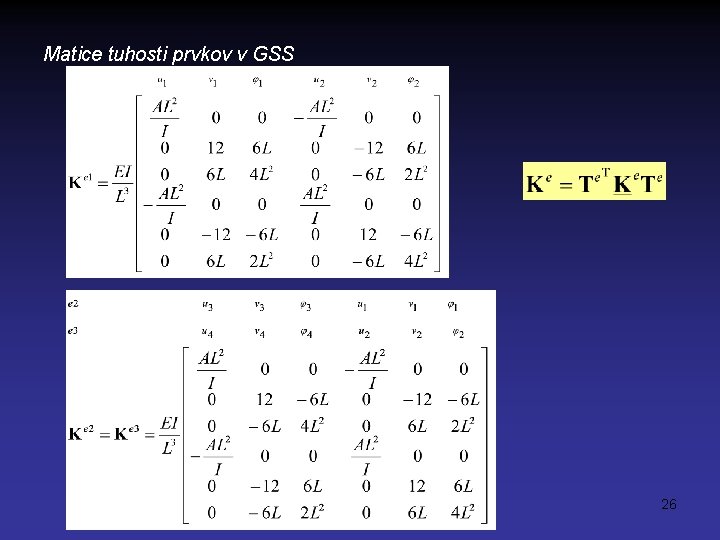 Matice tuhosti prvkov v GSS 26 