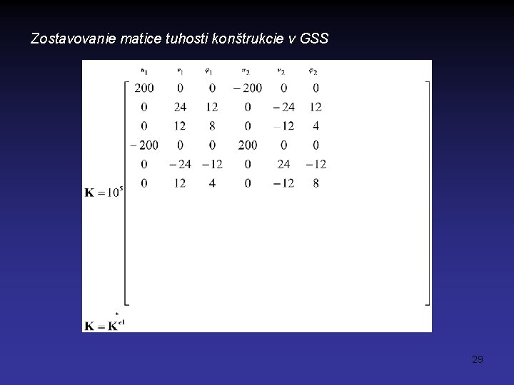 Zostavovanie matice tuhosti konštrukcie v GSS 29 