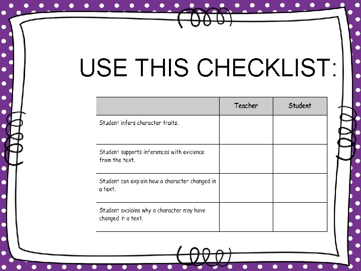 USE THIS CHECKLIST: 