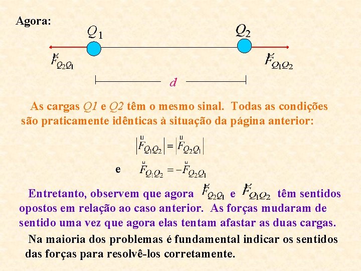 Agora: Q 1 d As cargas Q 1 e Q 2 têm o mesmo