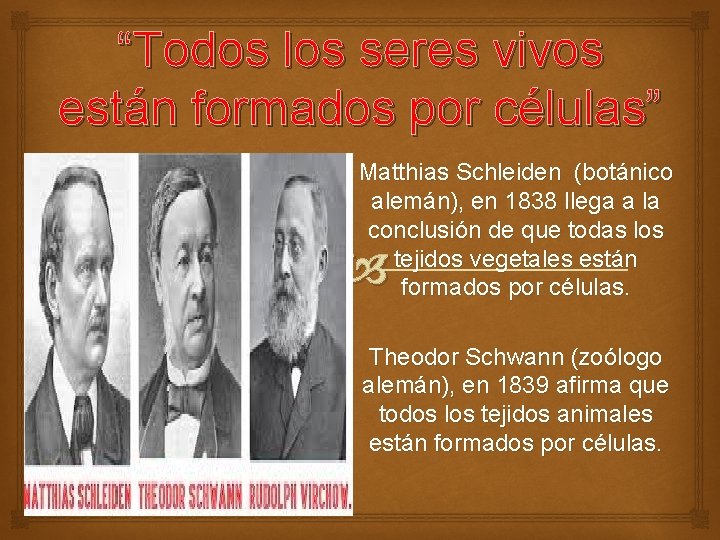 “Todos los seres vivos están formados por células” Matthias Schleiden (botánico alemán), en 1838