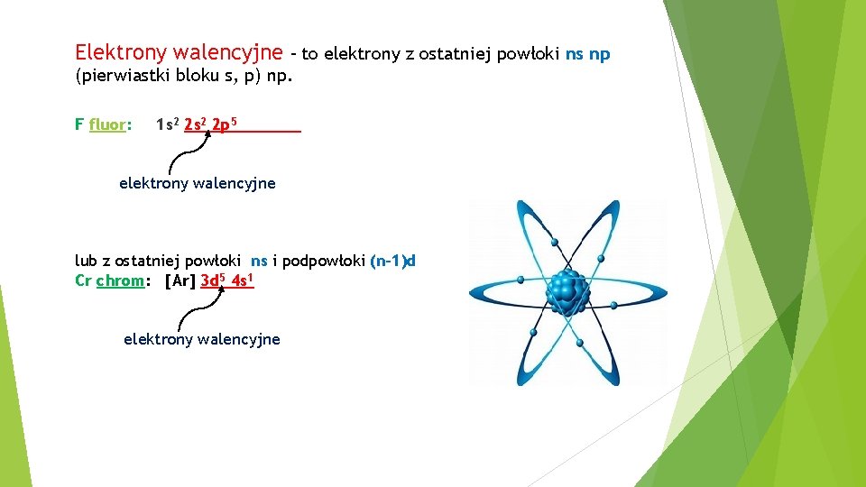 Elektrony walencyjne – to elektrony z ostatniej powłoki ns np (pierwiastki bloku s, p)