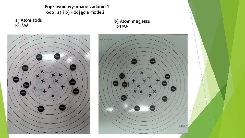 Poprawnie wykonane zadanie 1 odp. a) i b) – zdjęcia modeli a) Atom sodu