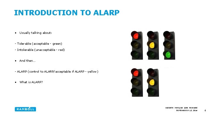 INTRODUCTION TO ALARP • Usually talking about: - Tolerable (acceptable - green) - Intolerable