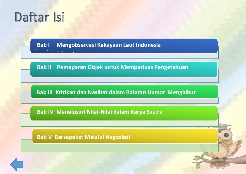 Daftar Isi Bab I Mengobservasi Kekayaan Laut Indonesia Bab II Pemaparan Objek untuk Memperluas