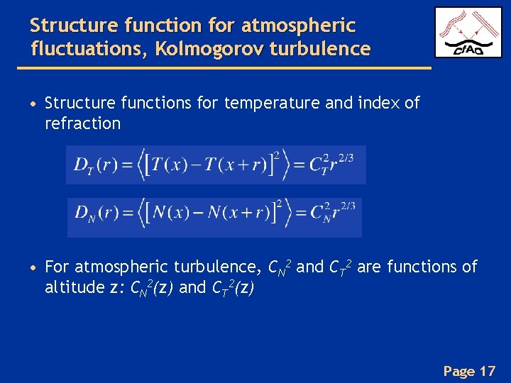 Structure function for atmospheric fluctuations, Kolmogorov turbulence • Structure functions for temperature and index