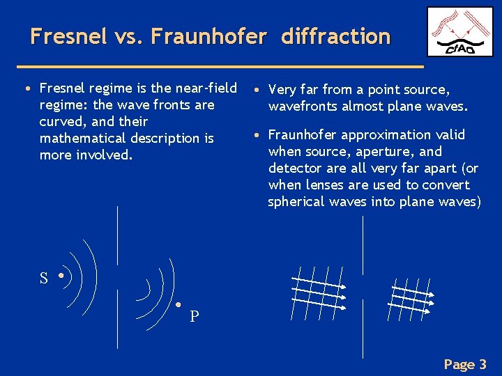 Fresnel vs. Fraunhofer diffraction • Fresnel regime is the near-field regime: the wave fronts
