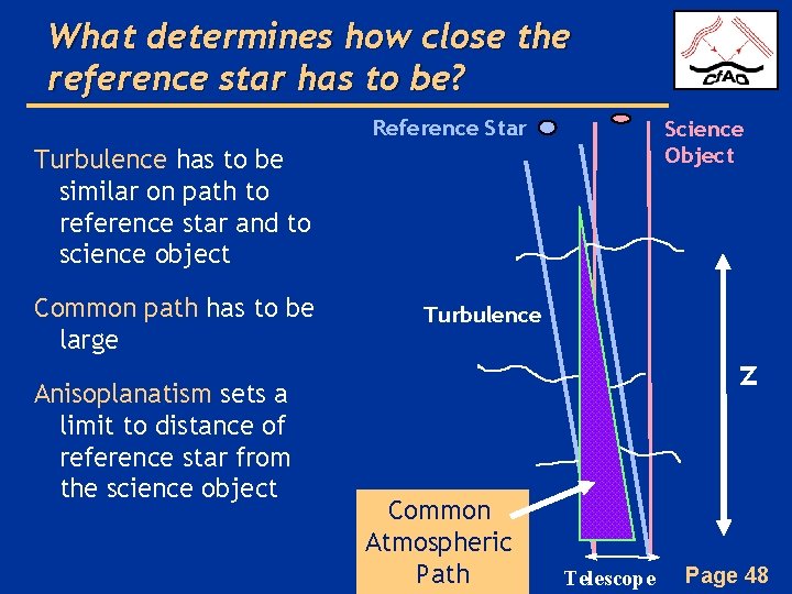 What determines how close the reference star has to be? Reference Star Science Object