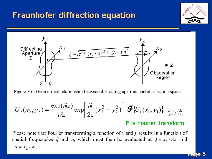 Fraunhofer diffraction equation F is Fourier Transform Page 5 
