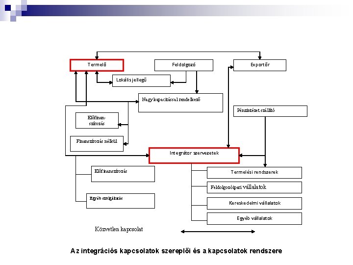Termelő Feldolgozó Exportőr Lokális jellegű Nagy kapacitással rendelkező Pénzintézet szállító Előfinanszírozás Finanszírozás nélkül Integrátor