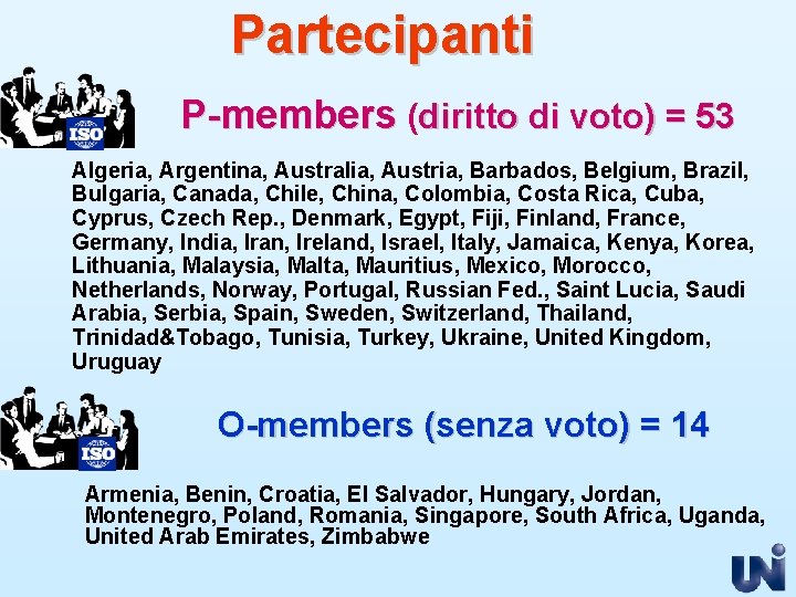Partecipanti P-members (diritto di voto) = 53 Algeria, Argentina, Australia, Austria, Barbados, Belgium, Brazil,