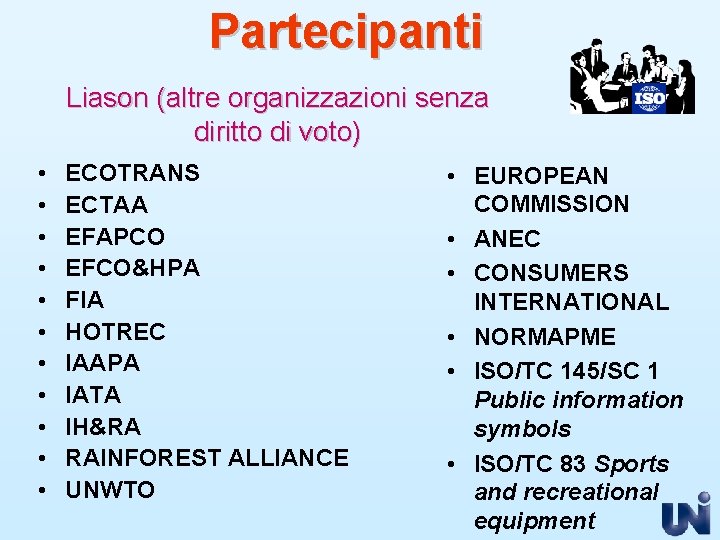 Partecipanti Liason (altre organizzazioni senza diritto di voto) • • • ECOTRANS ECTAA EFAPCO