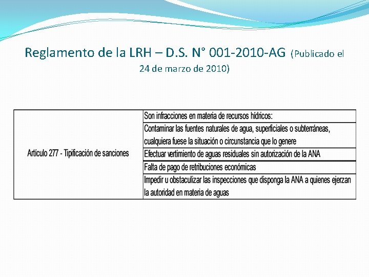 Reglamento de la LRH – D. S. N° 001 -2010 -AG 24 de marzo