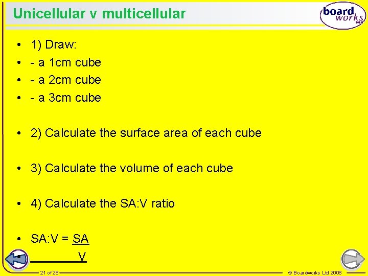 Unicellular v multicellular • • 1) Draw: - a 1 cm cube - a