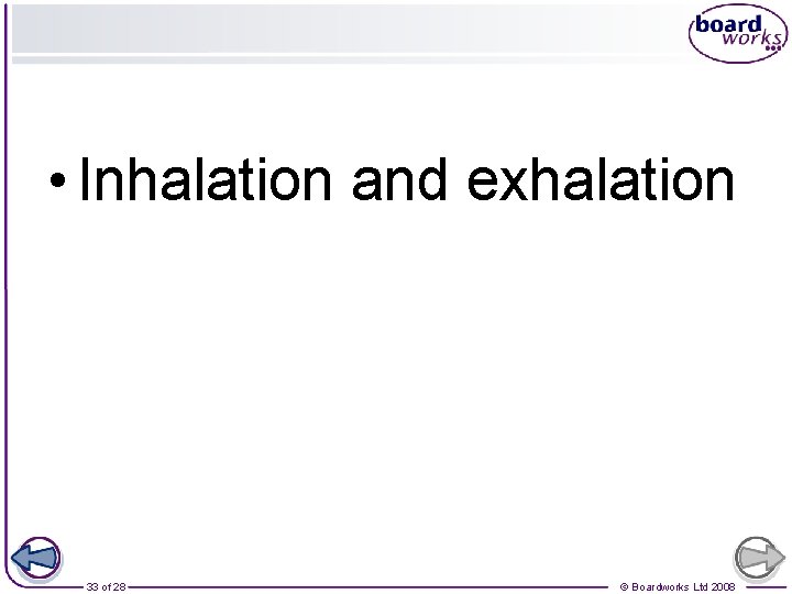  • Inhalation and exhalation 33 of 28 © Boardworks Ltd 2008 