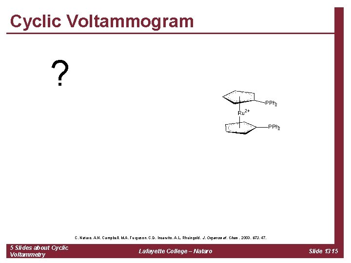Cyclic Voltammogram ? C. Nataro, A. N. Campbell, M. A. Ferguson, C. D. Incarvito,
