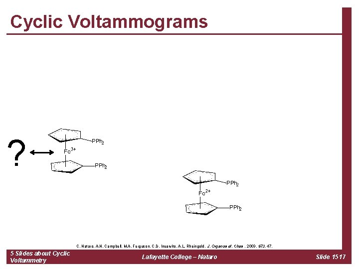 Cyclic Voltammograms ? C. Nataro, A. N. Campbell, M. A. Ferguson, C. D. Incarvito,